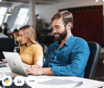 man and woman studying Python and Machine Learning